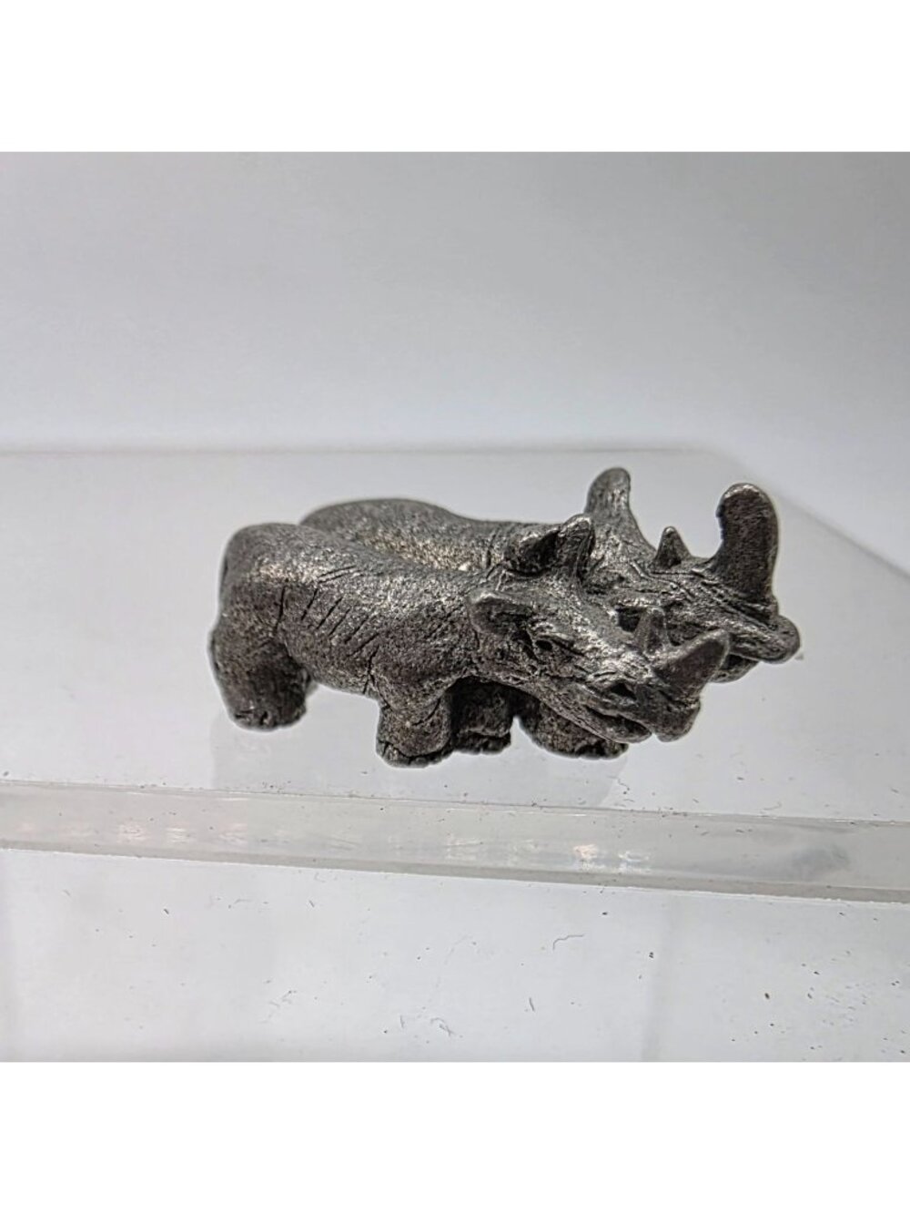 Vintage 1982 USA Pewter Rhinoceros Figurine Two Rhinos Miniature Sculpture 1"